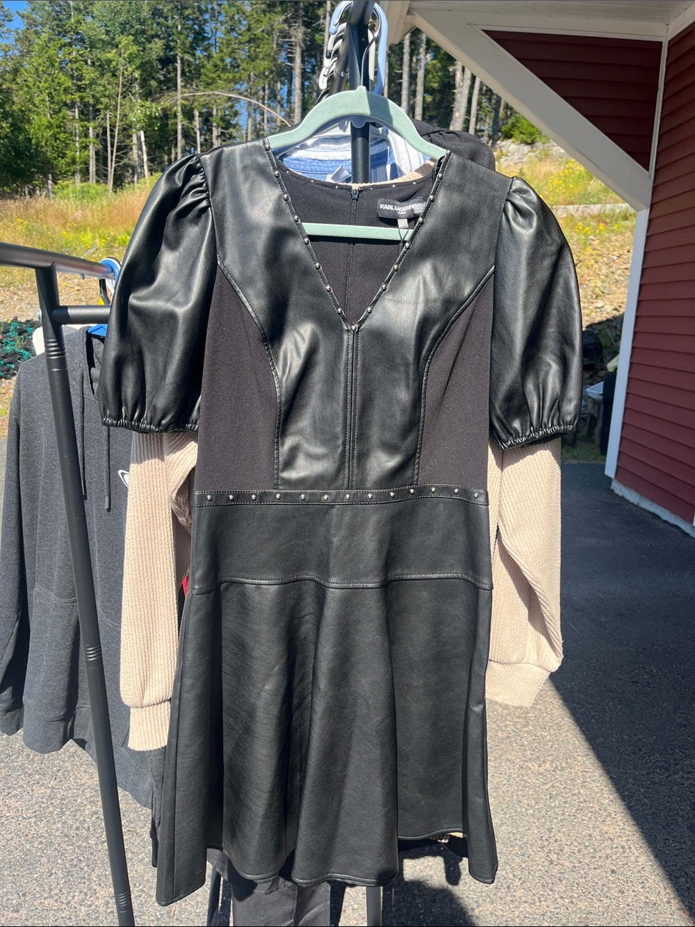 Vegan leather and fabric dress